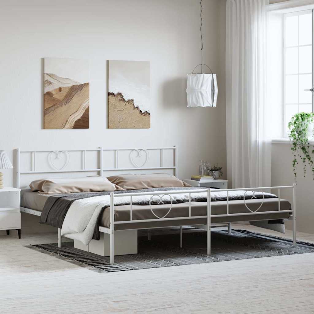 Sengeramme i metall med hode- og fotgavl hvit 193x203 cm