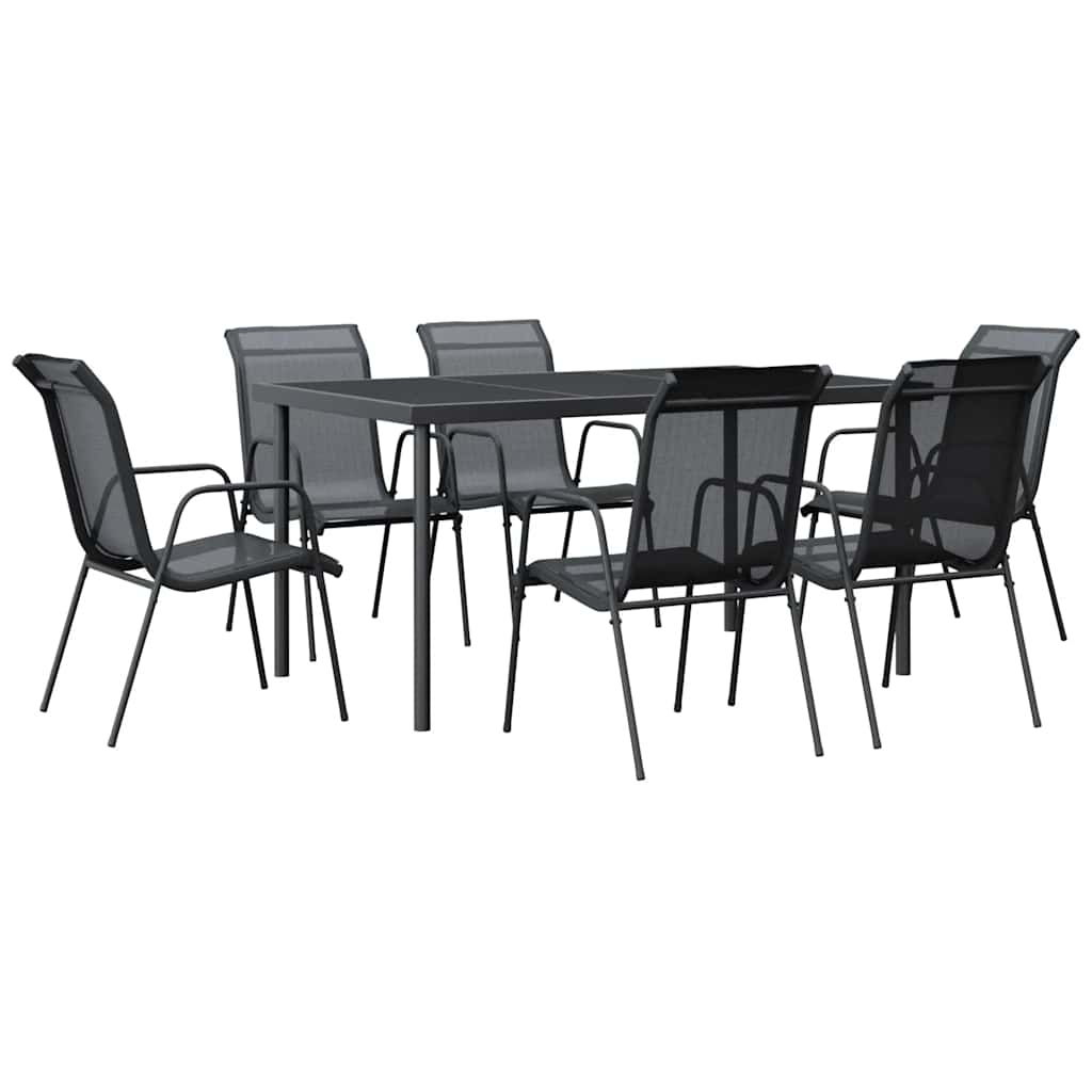 Hagespisegruppe 7 deler svart stål og textilene