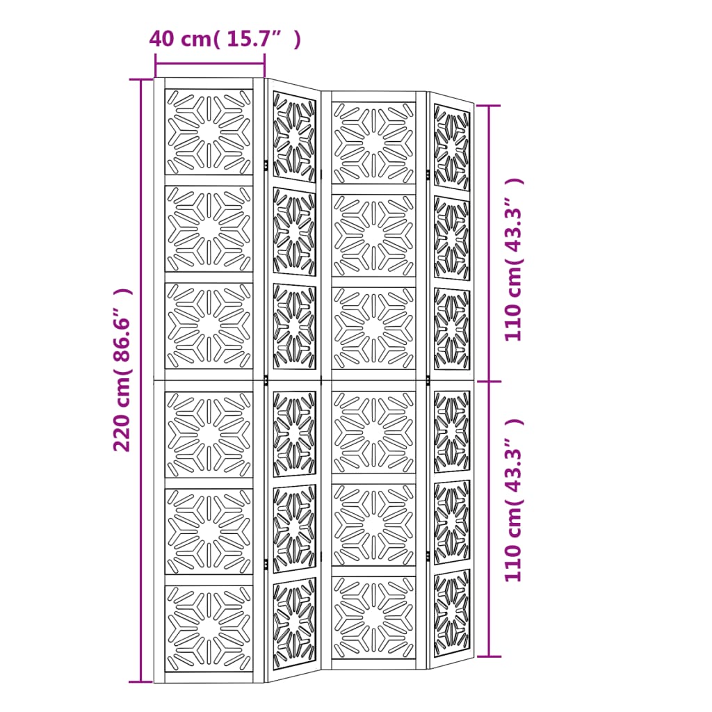 Romdeler 4 paneler brun og svart heltre keisertre