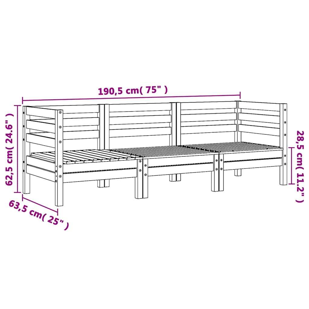 Hagebenk 3-seters hvit heltre furu