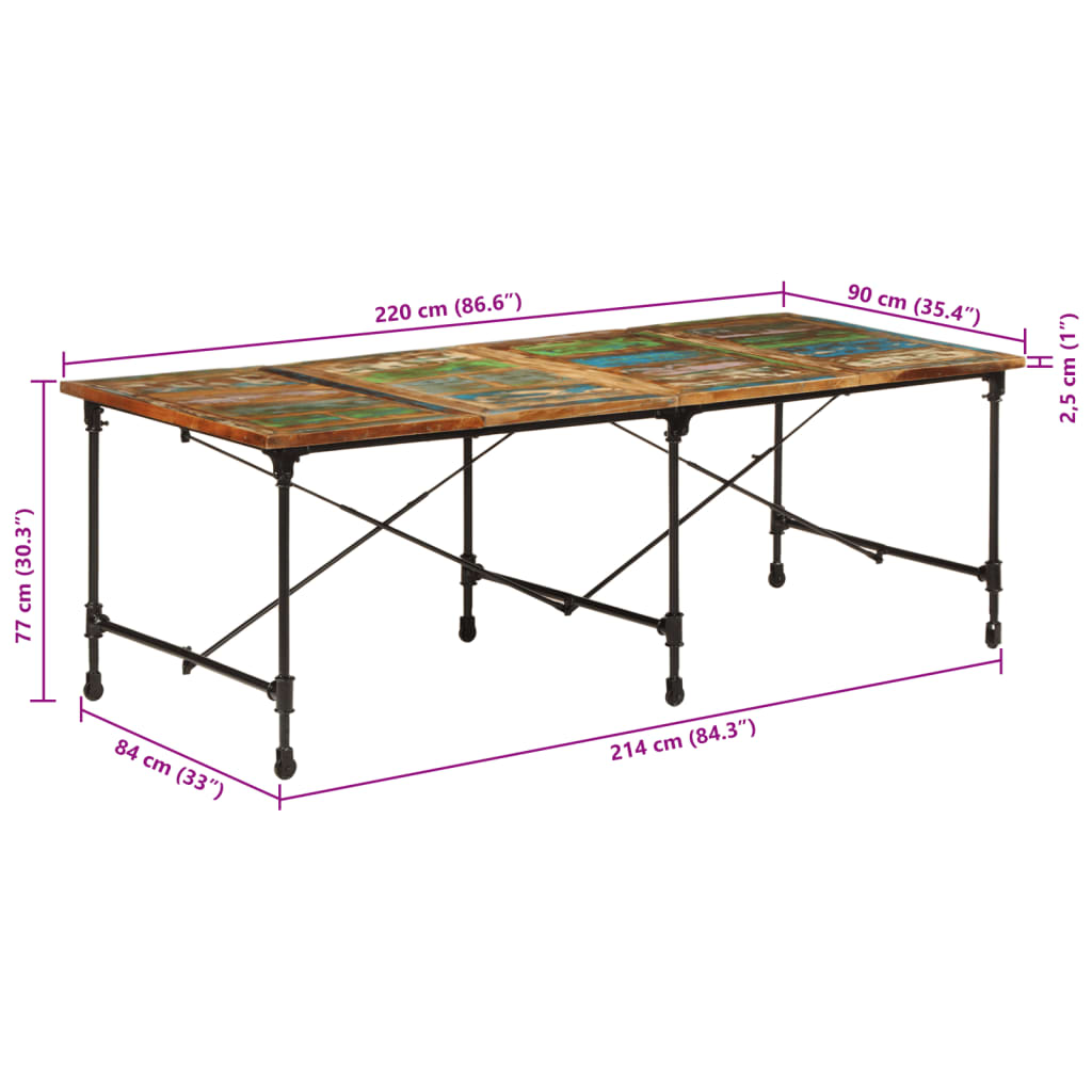 Spisebord 220x90x77 cm gjenvunnet heltre