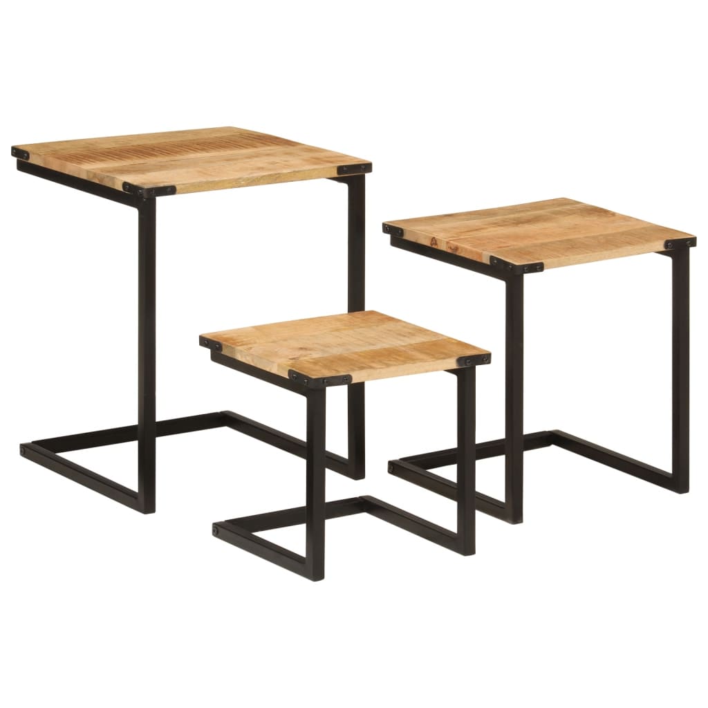 Stablebare salongbord 3 stk heltre mango og jern
