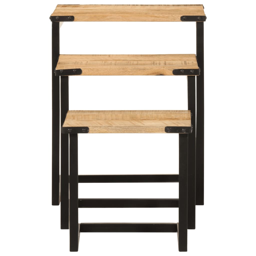 Stablebare salongbord 3 stk heltre mango og jern