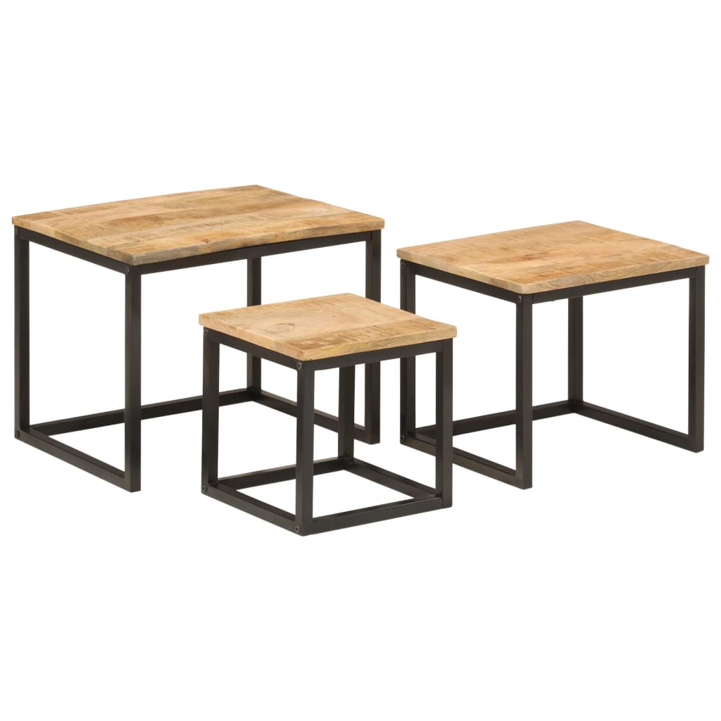 Stablebare salongbord 3 stk heltre mango og jern
