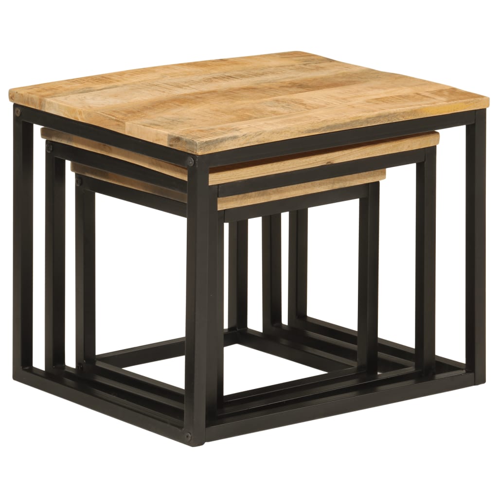Stablebare salongbord 3 stk heltre mango og jern