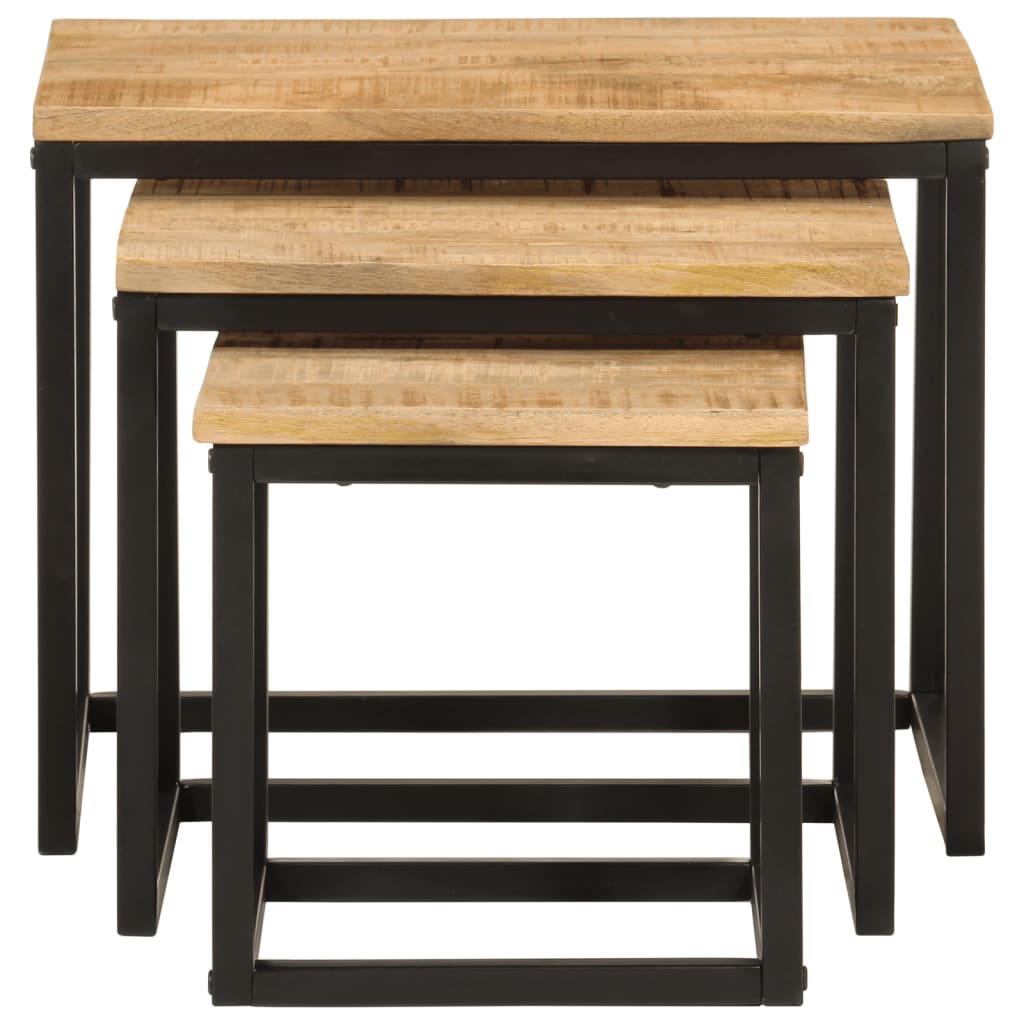 Stablebare salongbord 3 stk heltre mango og jern