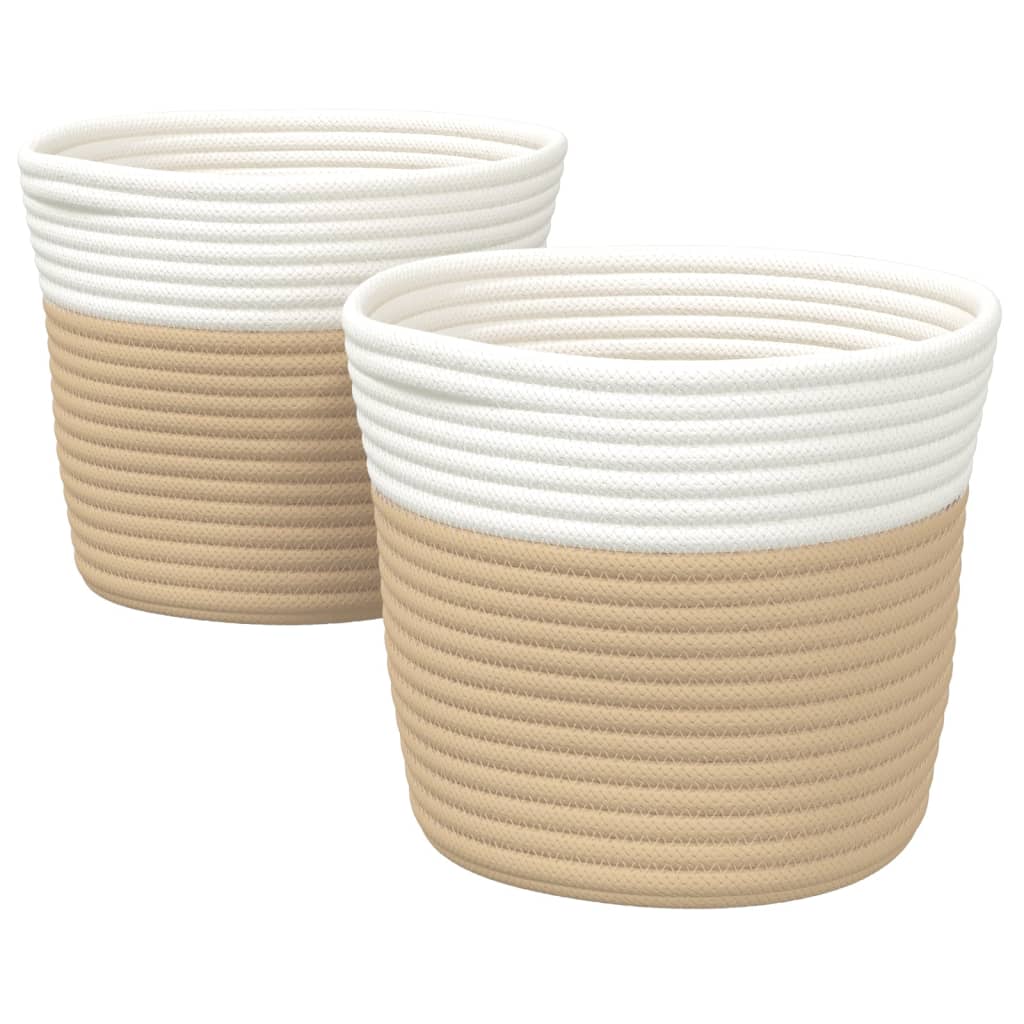 Oppbevaringskurver 2 stk beige og hvit Ø24x18 cm bomull