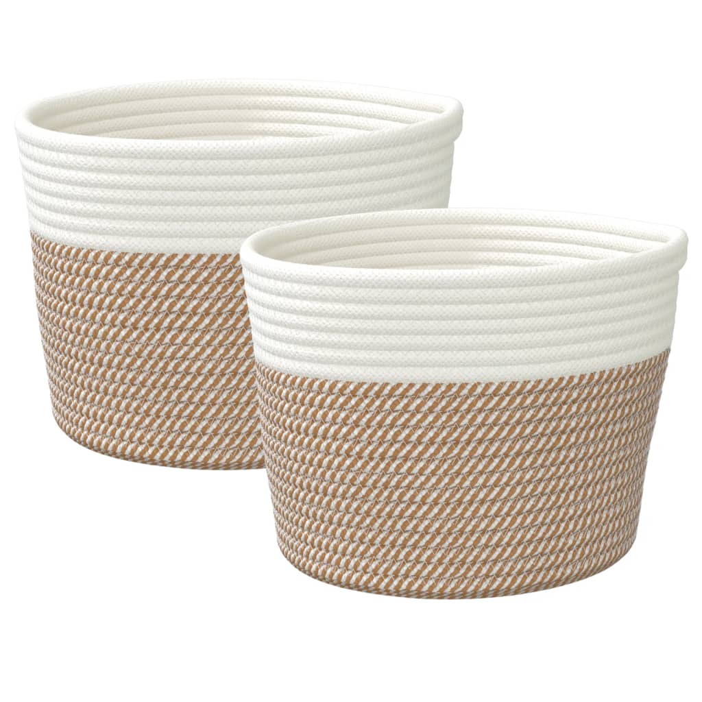 Oppbevaringskurver 2 stk brun og hvit Ø24x18 cm bomull