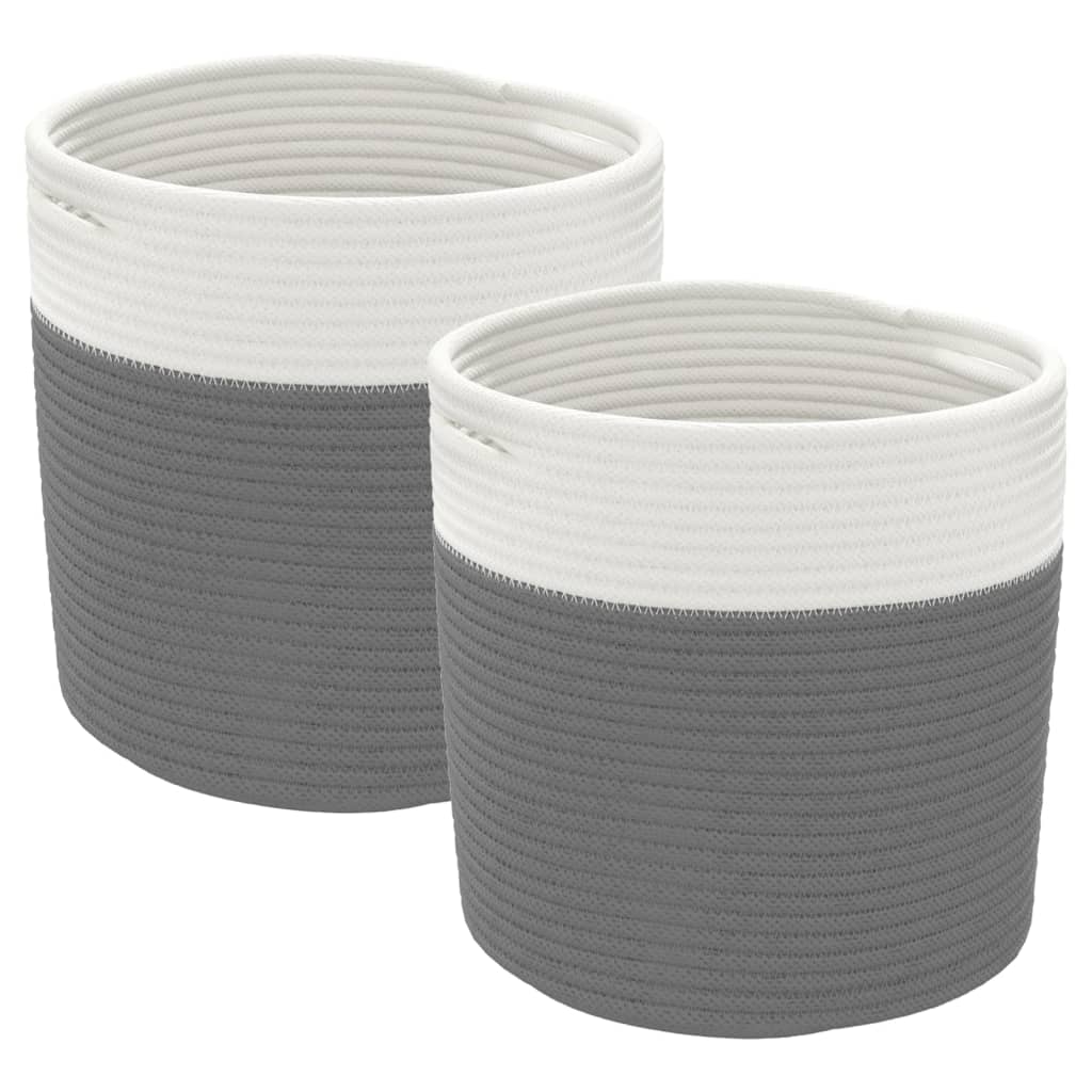 Oppbevaringskurver 2 stk grå og hvit Ø28x28 cm bomull