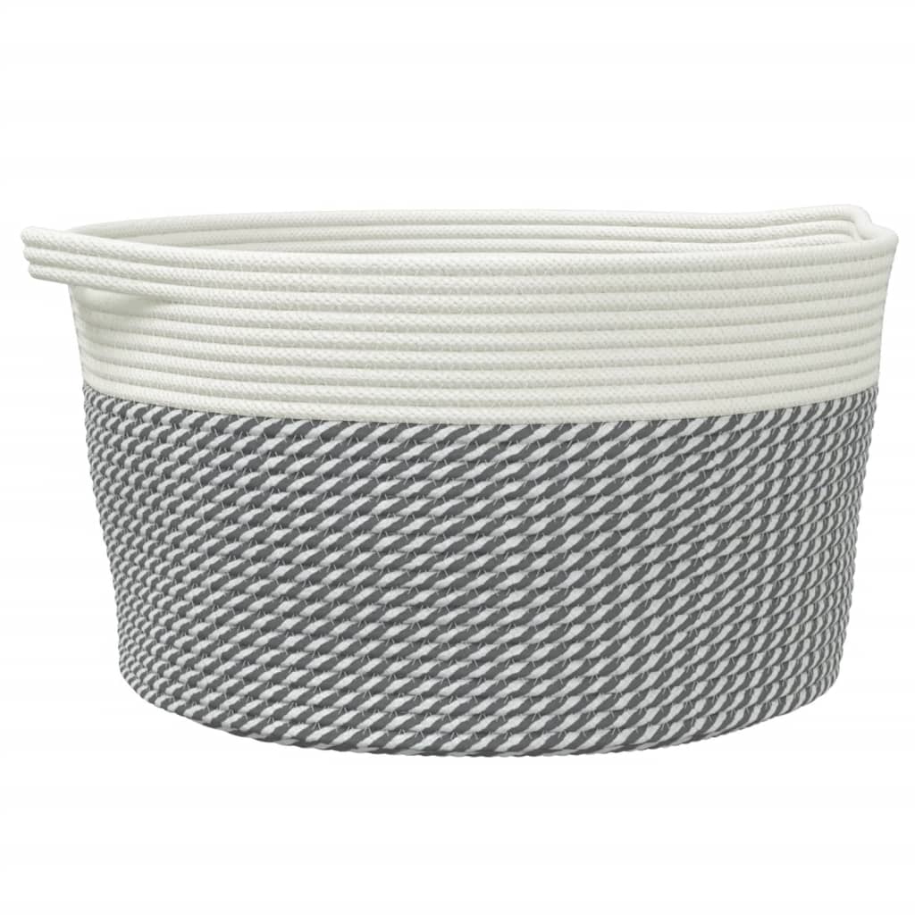 Oppbevaringskurv grå og hvit Ø40x25 cm bomull