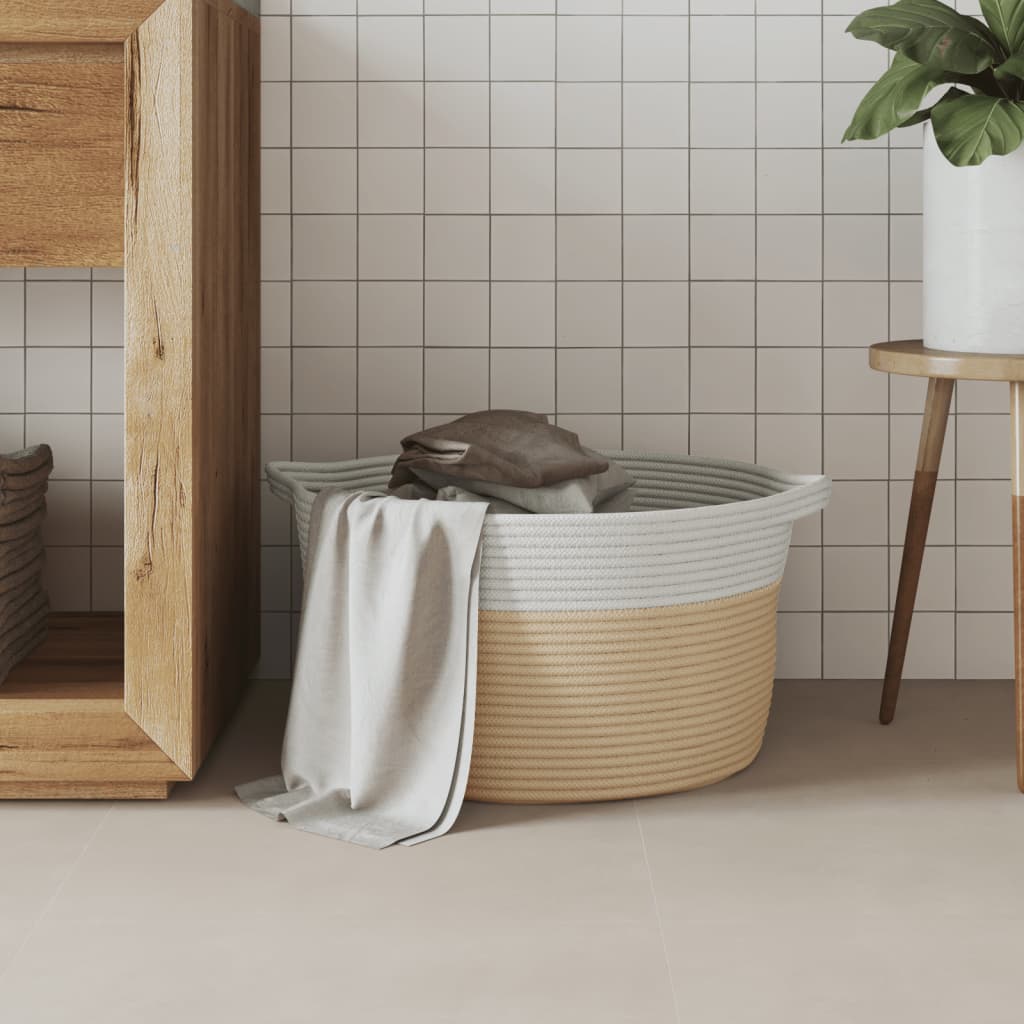 Oppbevaringskurv beige og hvit Ø40x25 cm bomull