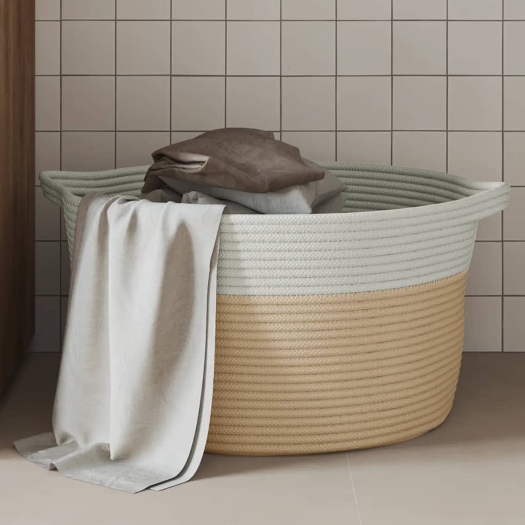 Oppbevaringskurv beige og hvit Ø40x25 cm bomull