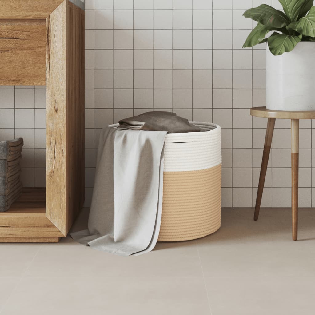 Oppbevaringskurv beige og hvit Ø40x35 cm bomull