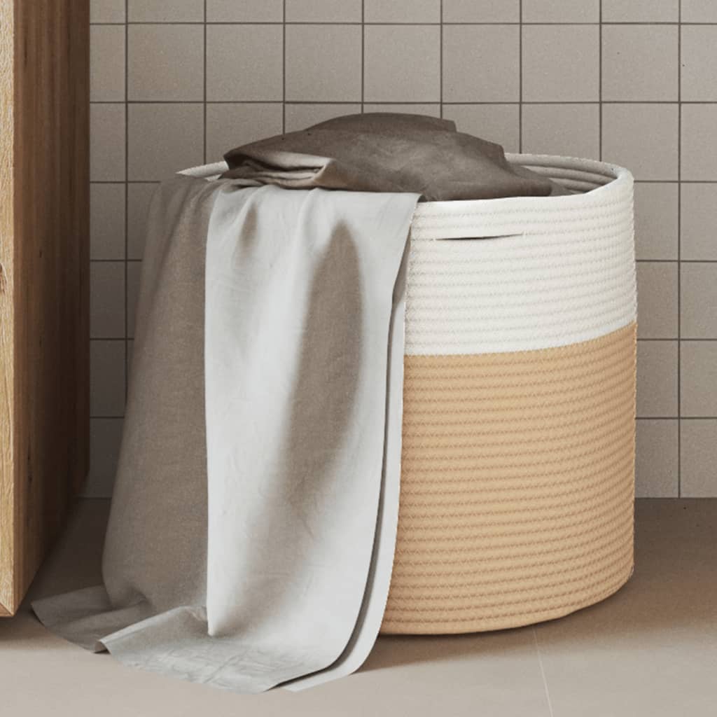 Oppbevaringskurv beige og hvit Ø40x35 cm bomull
