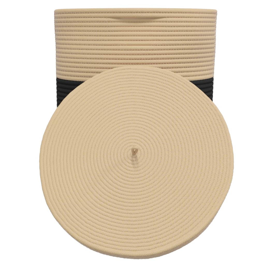 Oppbevaringskurv med lokk svart og beige Ø37x50 cm Bomull