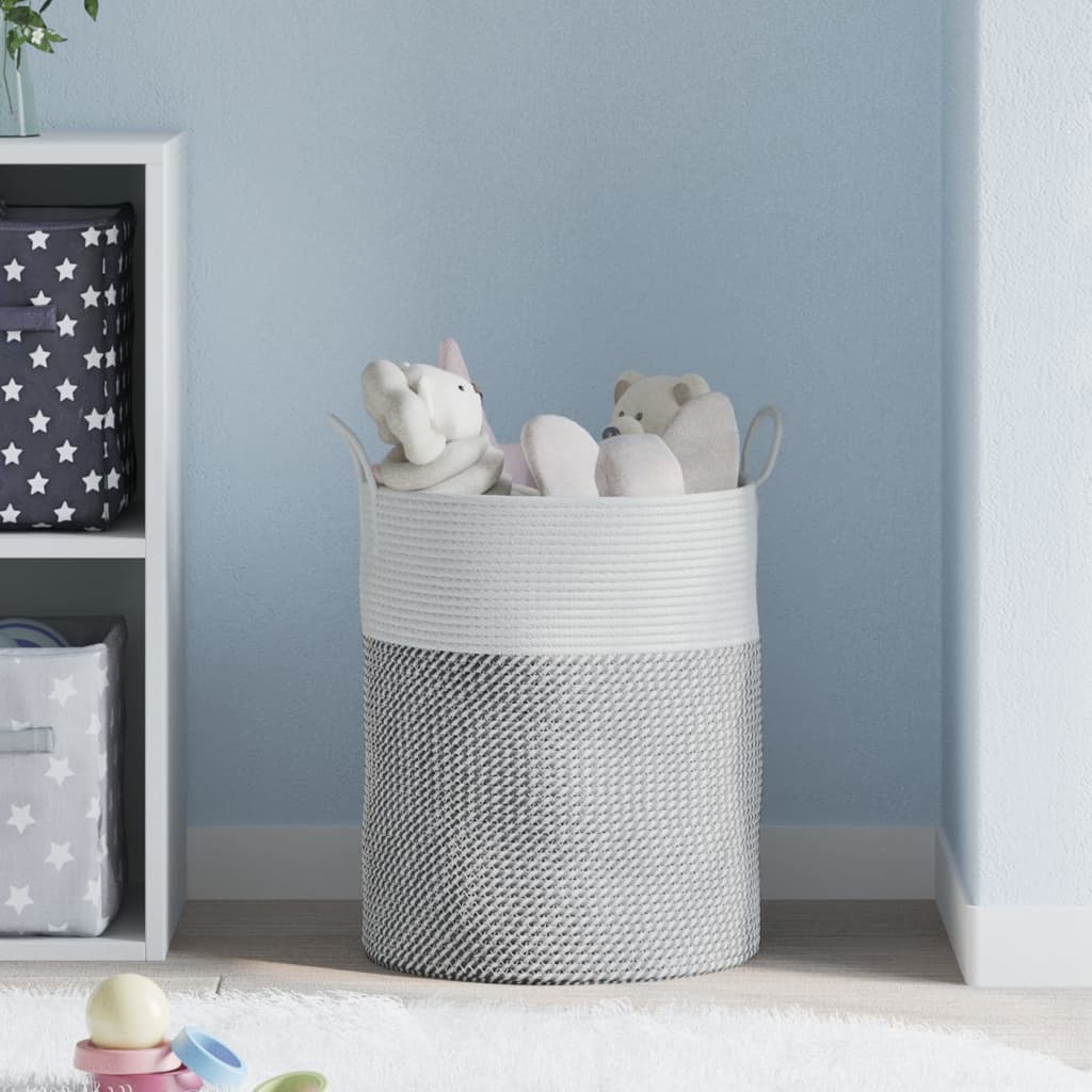 Oppbevaringskurv grå og hvit Ø38x46 cm bomull