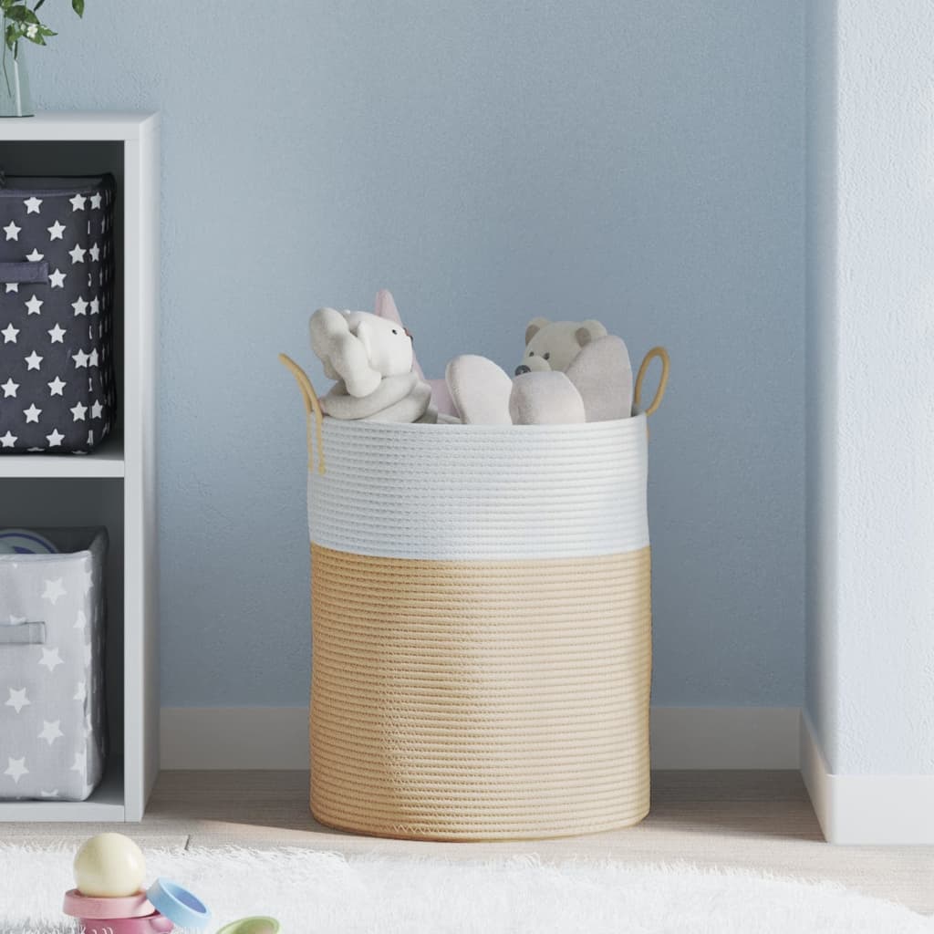 Oppbevaringskurv beige og hvit Ø38x46 cm bomull