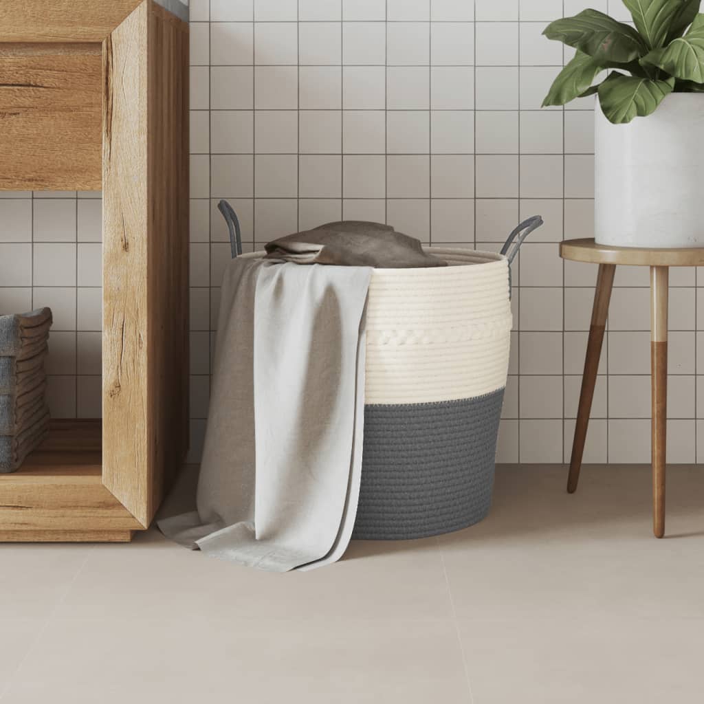 Oppbevaringskurv grå og hvit Ø43x38 cm bomull