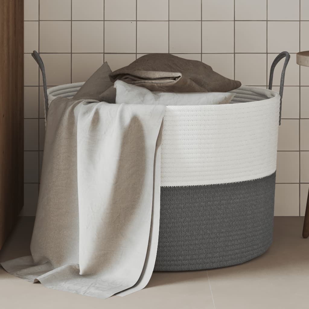 Oppbevaringskurv grå og hvit Ø51x33 cm bomull