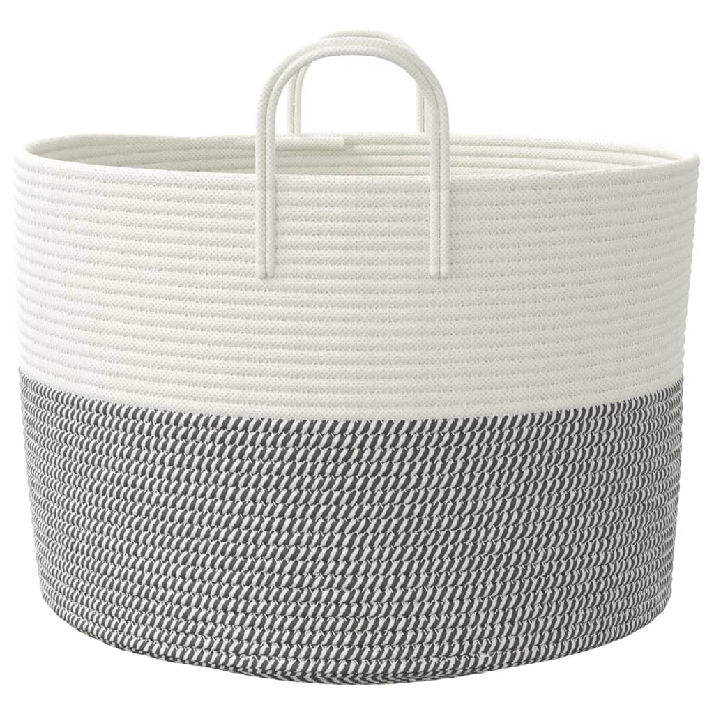 Oppbevaringskurv grå og hvit Ø51x33 cm bomull