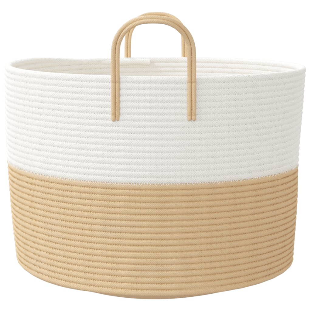 Oppbevaringskurv beige og hvit Ø51x33 cm bomull