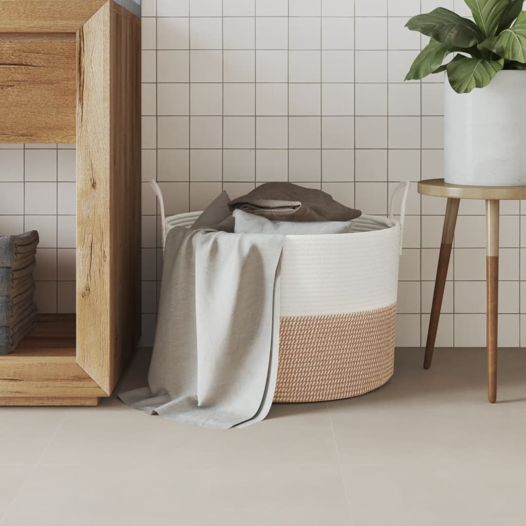 Oppbevaringskurv brun og hvit Ø51x33 cm bomull