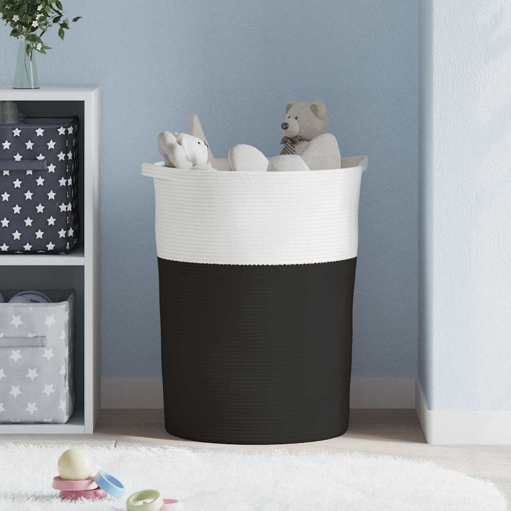 Oppbevaringskurv svart og hvit Ø49x65 cm bomull