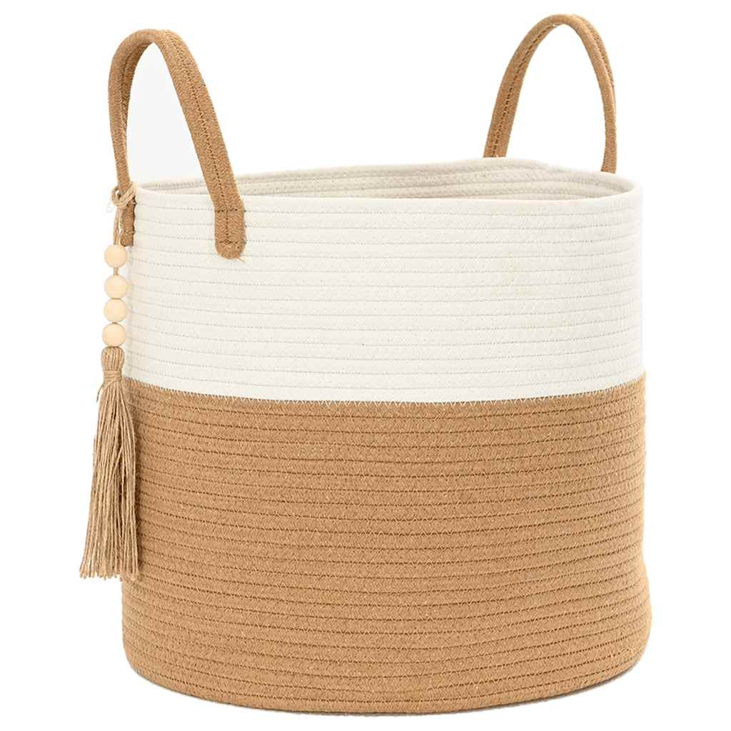 Oppbevaringskurv brun og hvit Ø40x35 cm bomull