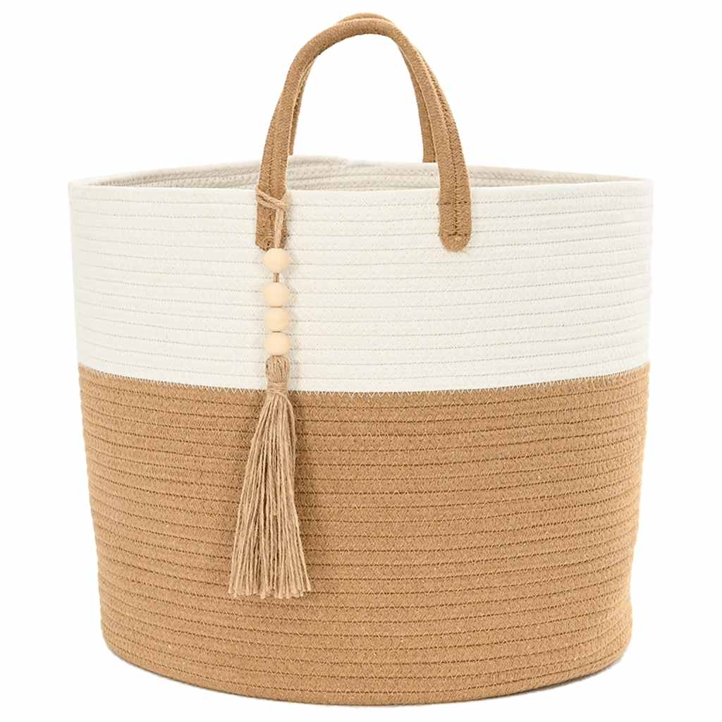 Oppbevaringskurv brun og hvit Ø40x35 cm bomull