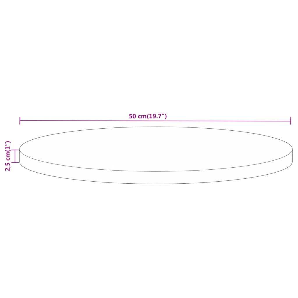 Bordplate Ø 50x2,5 cm rund heltre mango vidaXL