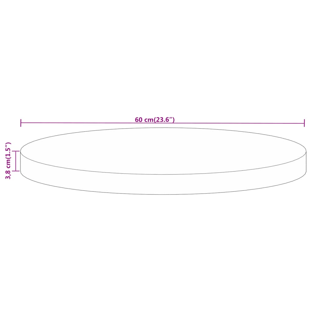 Bordplate Ø 60x3,8 cm rund heltre mango vidaXL
