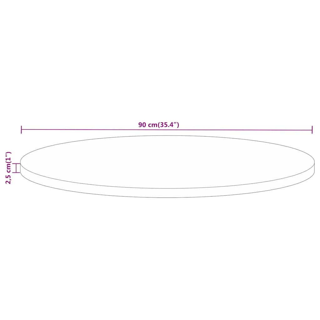 Bordplate Ø 90x2,5 cm rund heltre mango vidaXL