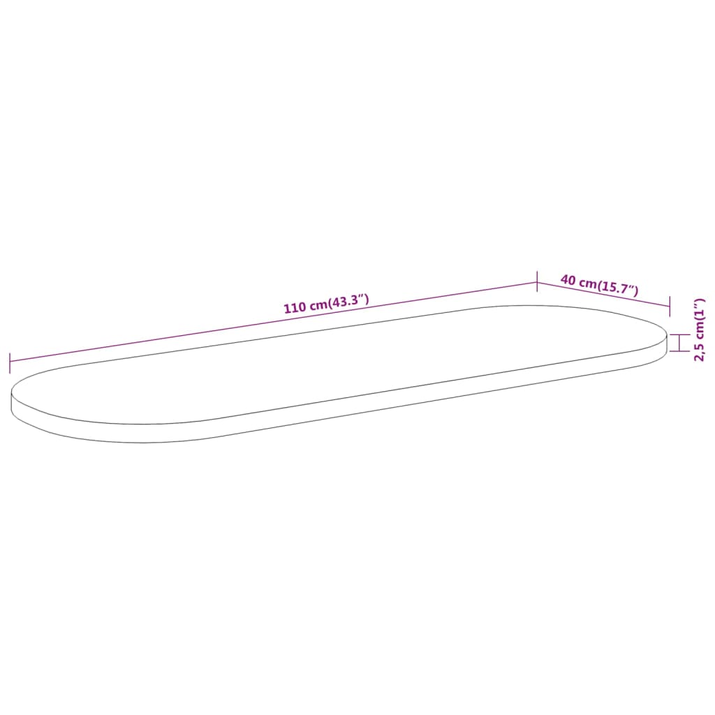 Bordplate 110x40x2,5 cm oval heltre akasie
