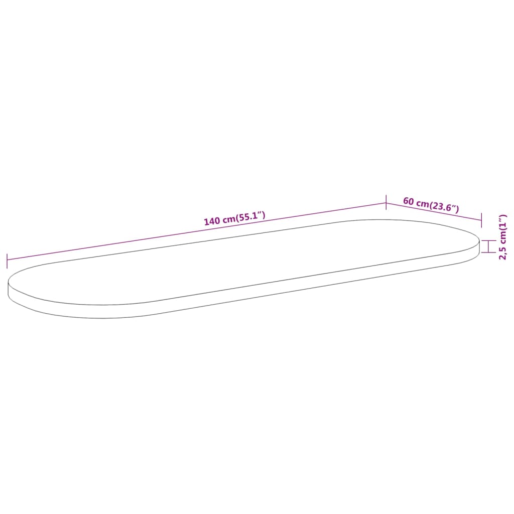 Bordplate 140x60x2,5 cm oval heltre akasie vidaXL