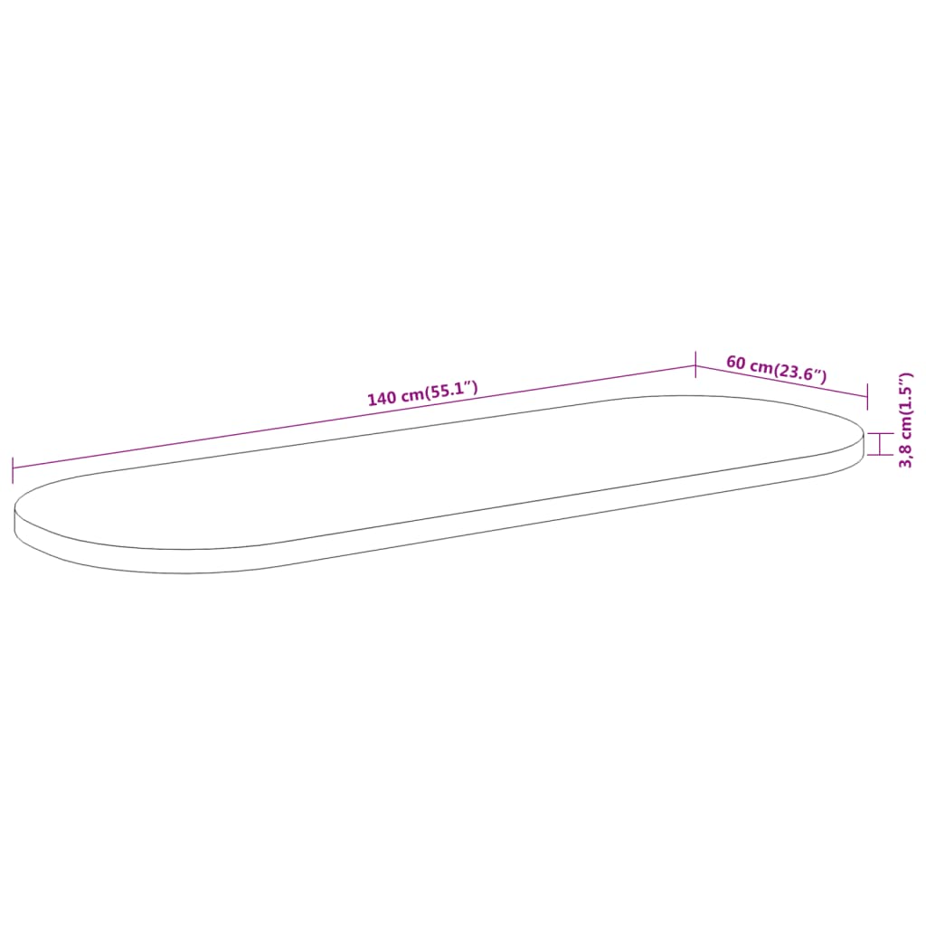 Bordplate 140x60x3,8 cm oval heltre akasie