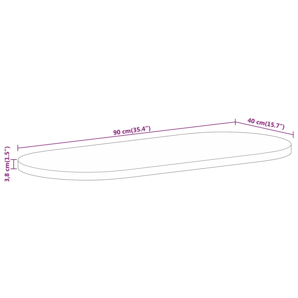 Bordplate 90x40x3,8 cm oval grovt heltre mangotre