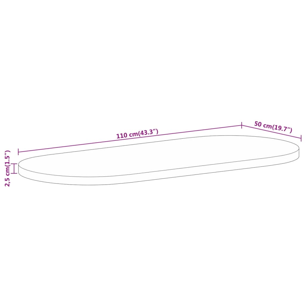 Bordplate 110x50x2,5 cm oval heltre mango vidaXL