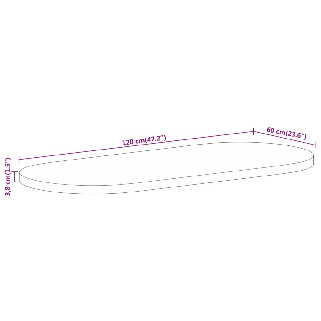 Bordplate 120x60x3,8 cm oval heltre mango