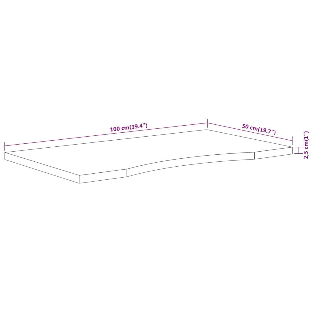 Skrivebordsplate 100x50x2,5 cm rektangulær heltre akasie