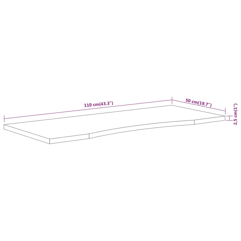 Skrivebordsplate 110x50x2,5 cm rektangulær heltre akasie
