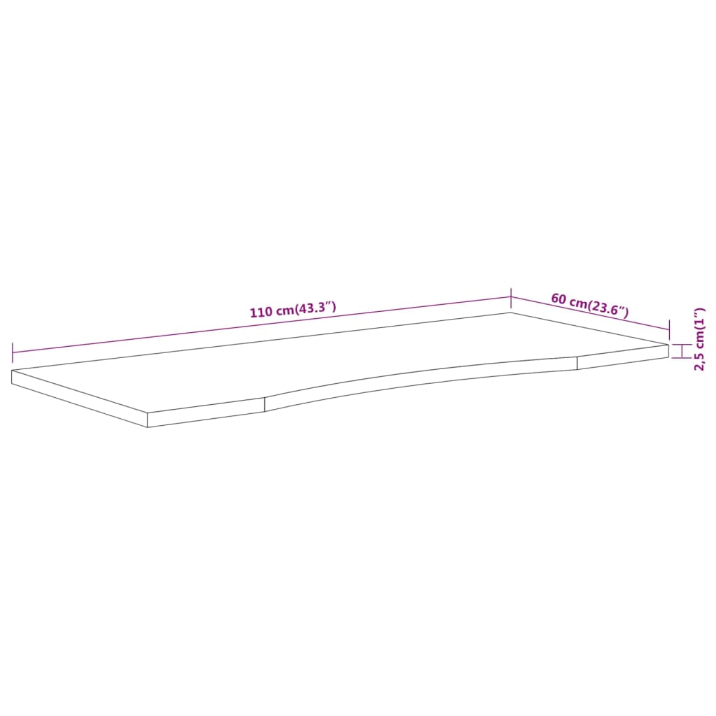 Skrivebordsplate 110x60x2,5 cm rektangulær heltre akasie