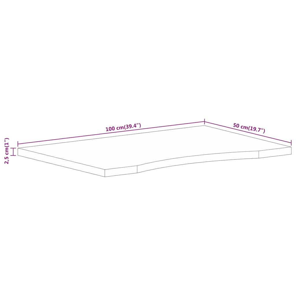 Skrivebordsplate med kurve 100x50x2,5 cm heltre grovt mangotre