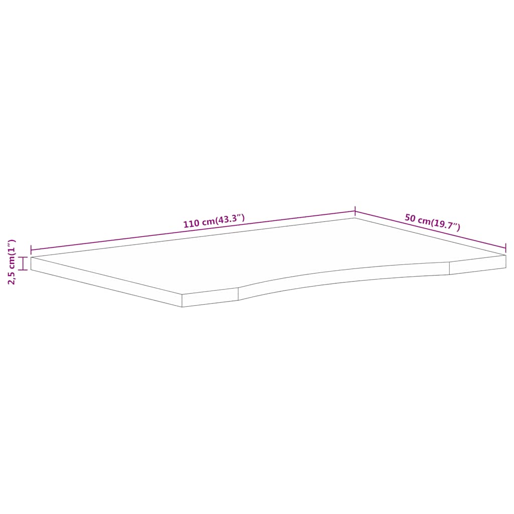 Skrivebordsplate med kurve 110x50x2,5 cm heltre grovt mangotre