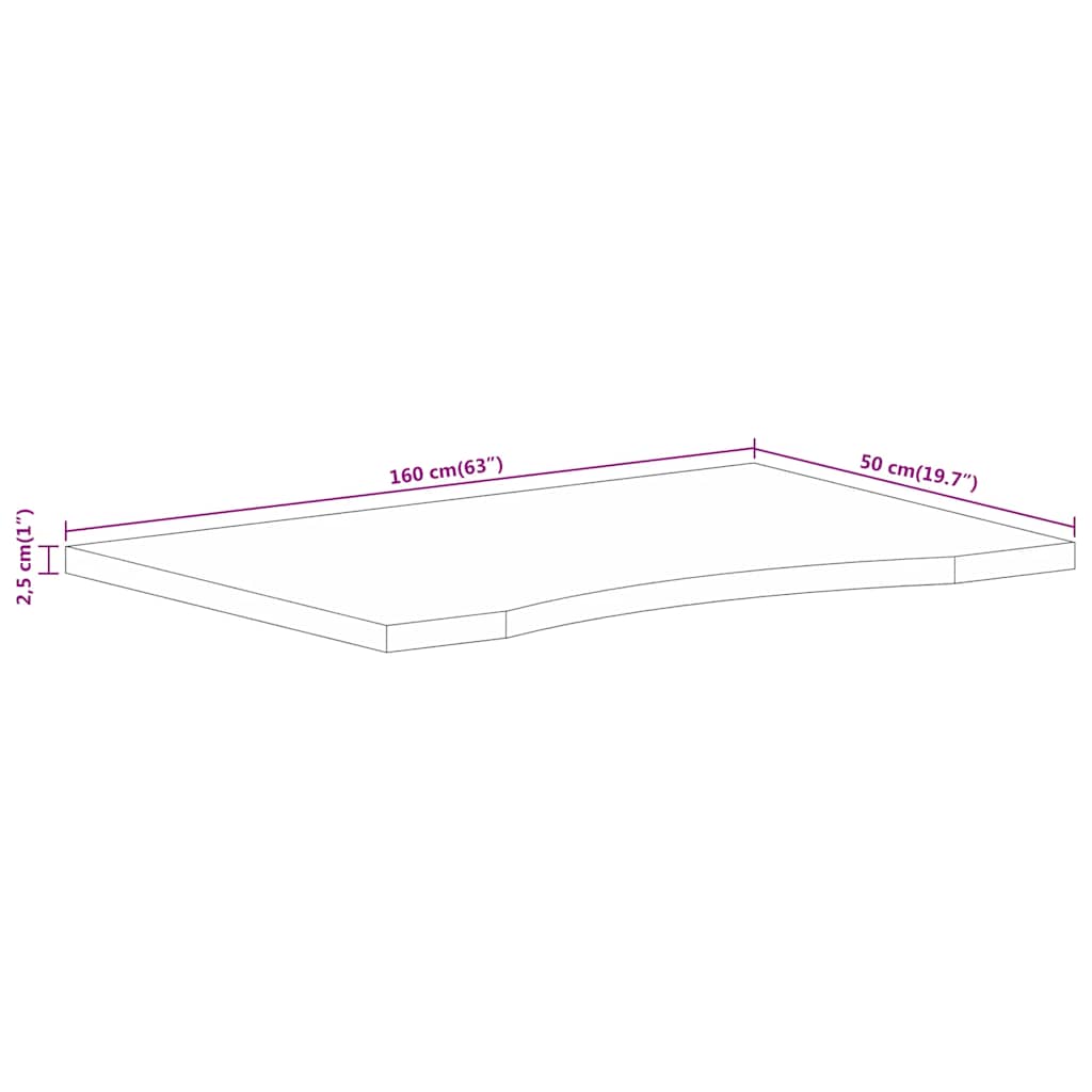 Skrivebordsplate med kurve 160x50x2,5 cm heltre grovt mangotre