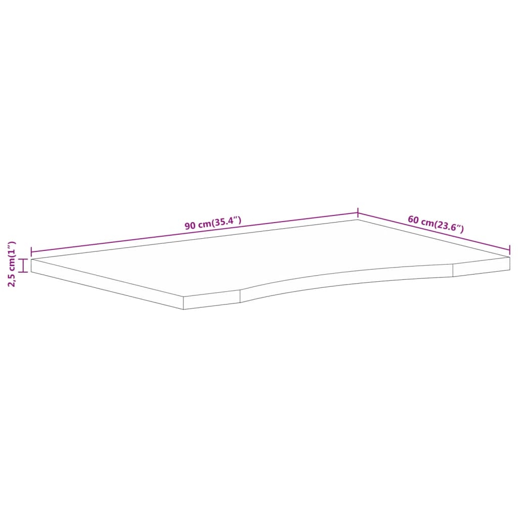Skrivebordsplate med kurve 90x60x2,5 cm heltre grovt mangotre