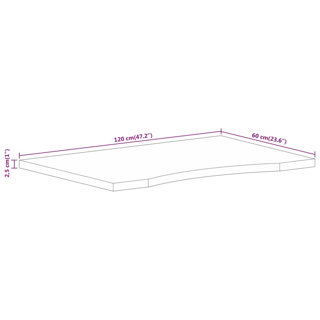Skrivebordsplate med kurve 120x60x2,5 cm heltre grovt mangotre