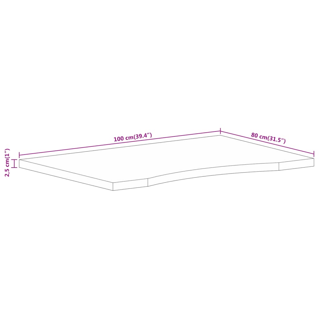 Skrivebordsplate med kurve 100x80x2,5 cm heltre grovt mangotre