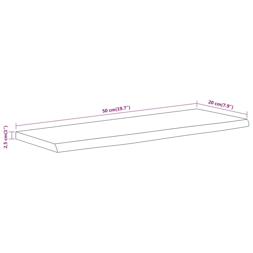 Vegghylle 50x20x2,5 cm rektangulær heltre akasie naturlig kant vidaXL