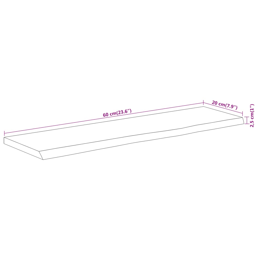 Vegghylle 60x20x2,5 cm rektangulær heltre akasie naturlig kant