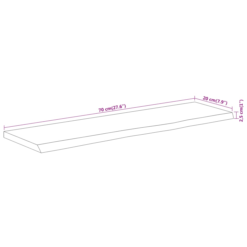 Vegghylle 70x20x2,5 cm rektangulær heltre akasie naturlig kant